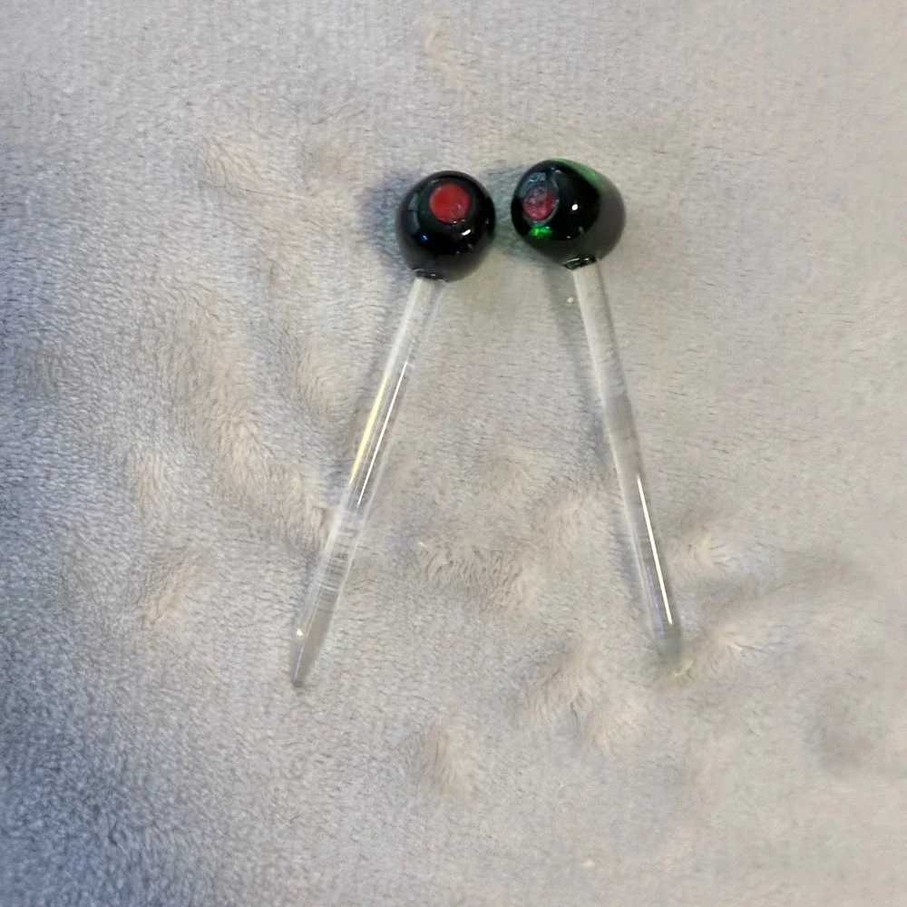 Vintage Hand Blown Art Glass Olive Cocktail Picks Swizzle Sticks Set of 2